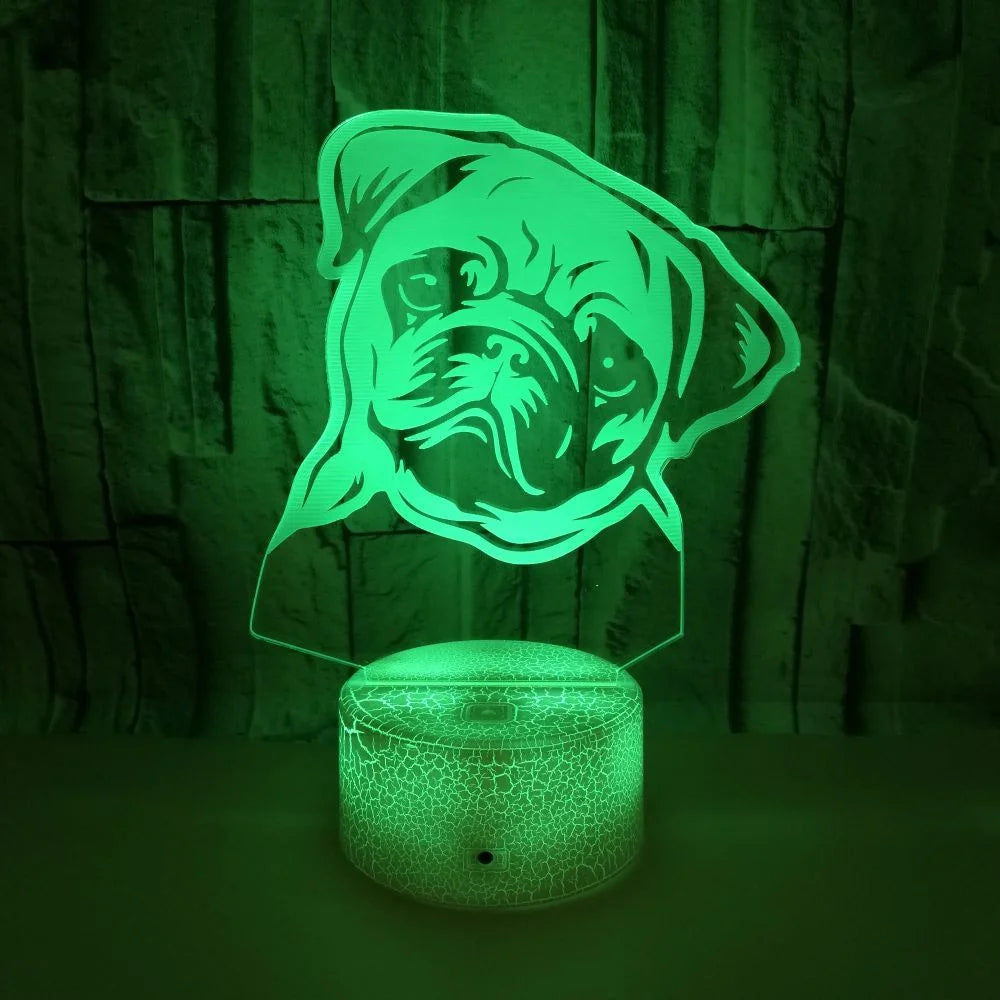 Veilleuse Chien Carlin 3D Rechargeable USB – Lampe LED Chien