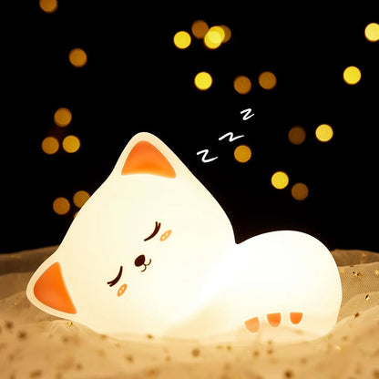 Veilleuse Chat Kawaii LED – Lampe en silicone douce – Rechargeable USB