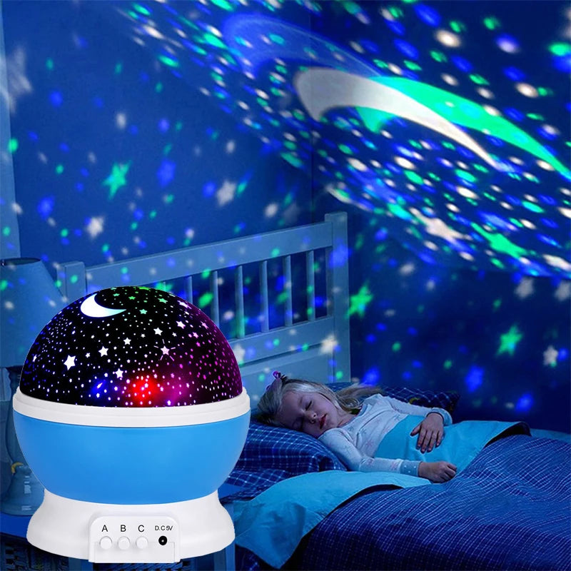 Veilleuse projecteur etoile rotatif LED multicolore lune et etoiles pour chambre enfant