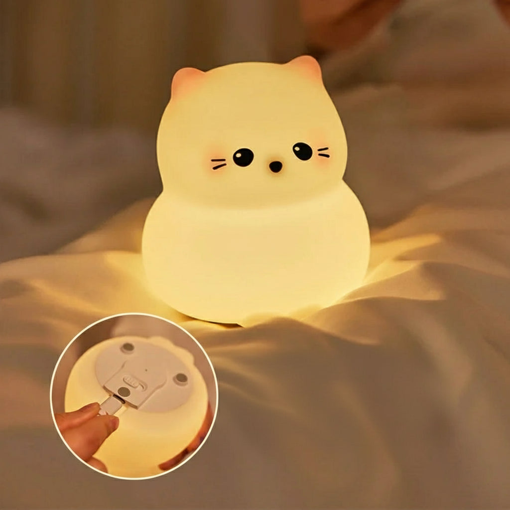 Veilleuse Chat Kitty – Lampe LED Tactile en Silicone Rechargeable USB
