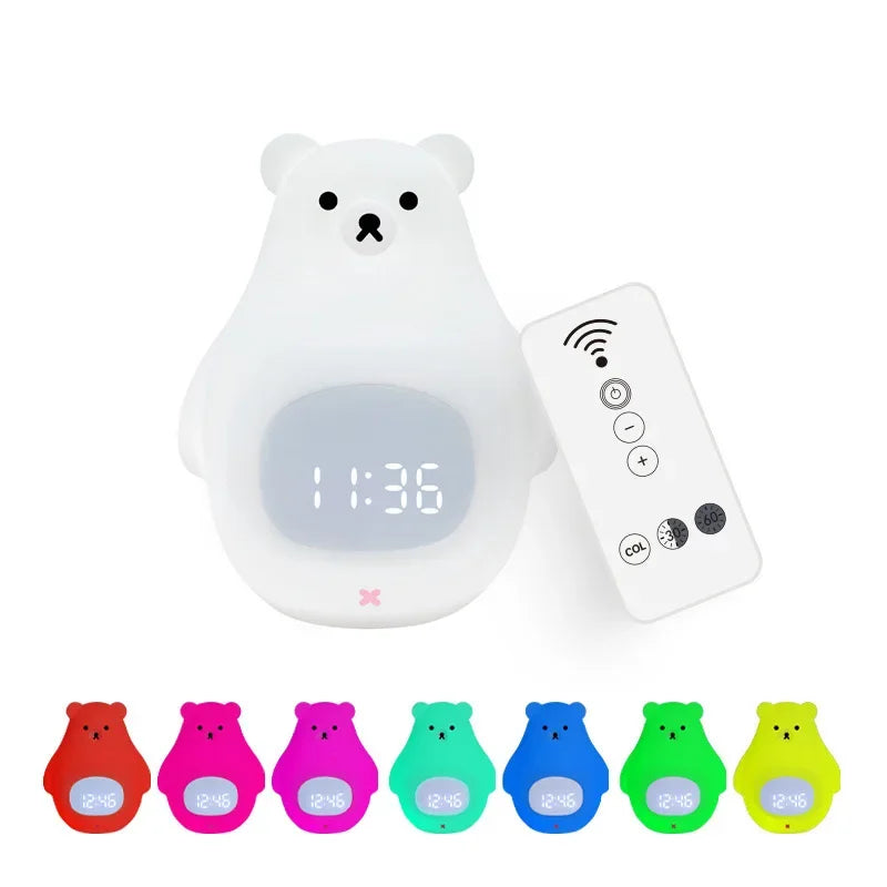 Veilleuse Réveil Ours LED en Silicone – Lumière douce, horloge intégrée et rechargeable USB