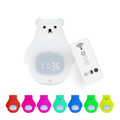 Veilleuse Réveil Ours LED en Silicone – Lumière douce, horloge intégrée et rechargeable USB