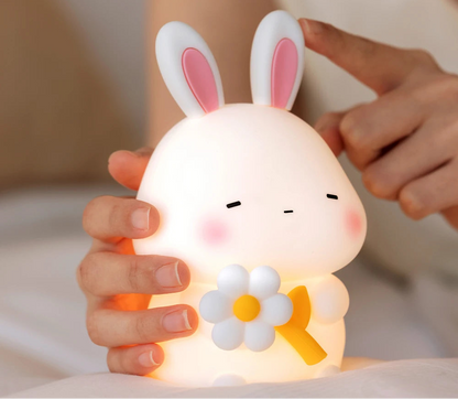 Veilleuse Lapin Fleur – Lampe LED en Silicone Doux Rechargeable USB