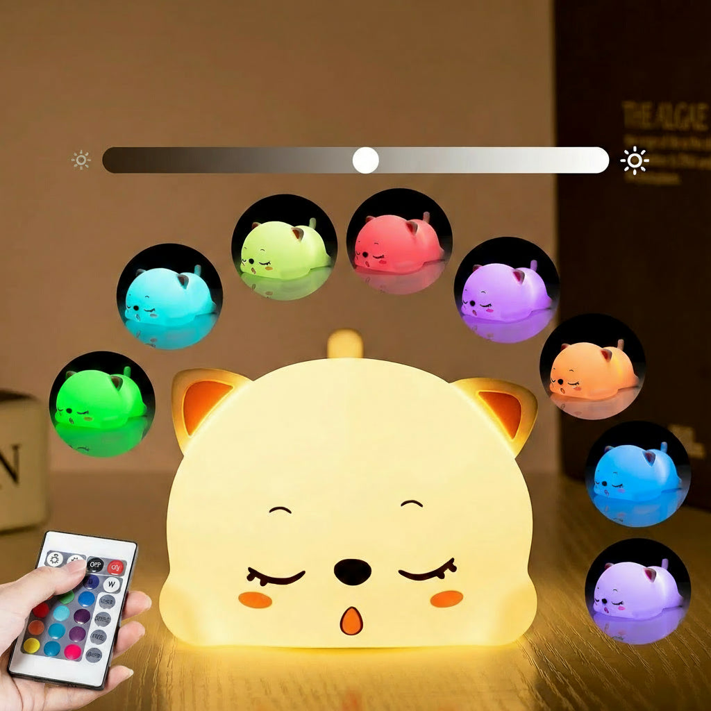 Veilleuse Chat Allongée LED – Lumière douce et apaisante pour enfants, rechargeable USB