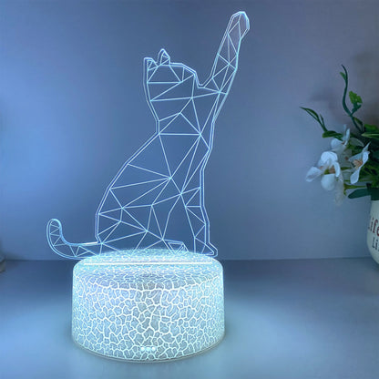 Veilleuse Chat Moderne 3D – Lampe LED tactile multicolore, rechargeable USB