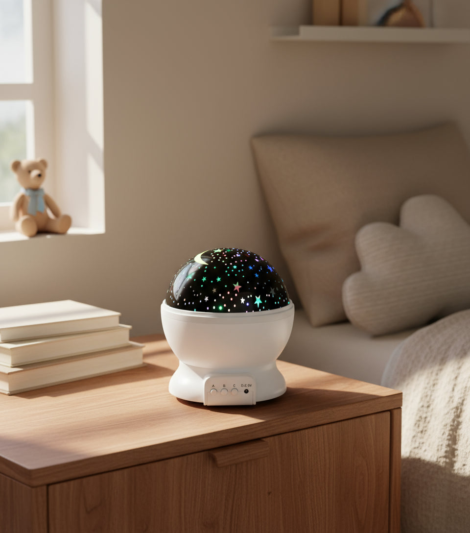 Veilleuse projecteur etoile rotatif LED multicolore lune et etoiles pour chambre enfant