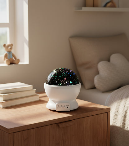 Veilleuse projecteur etoile rotatif LED multicolore lune et etoiles pour chambre enfant