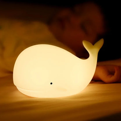veilleuse baleine souriante LED – Lampe en silicone apaisante pour enfants – Rechargeable USB
