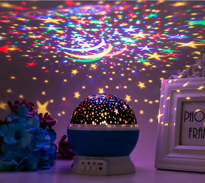 Veilleuse projecteur etoile rotatif LED multicolore lune et etoiles pour chambre enfant