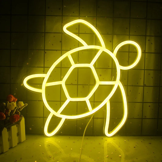Veilleuse Tortue de Mer Néon — Lampe LED murale décorative pour enfants