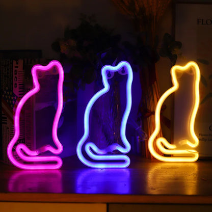 Veilleuse Chat Néon LED – Lampe décorative pour chambre enfant, rechargeable USB