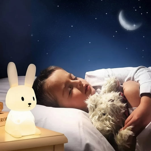 Veilleuse Lapin Grandes Oreilles – Lampe LED en Silicone Doux Rechargeable USB