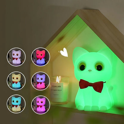 Veilleuse Chat Nœud Papillon LED – Lampe de nuit mignonne et apaisante pour enfants, rechargeable USB
