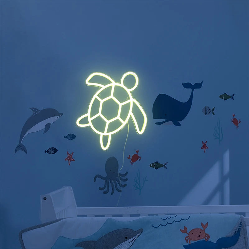 Veilleuse Tortue de Mer Néon — Lampe LED murale décorative pour enfants