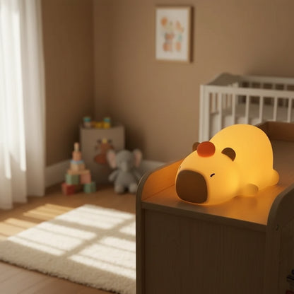 Veilleuse Castor Allongé en Silicone – Lampe LED Enfant, Rechargeable USB, Lumière Douce & Sécurisée