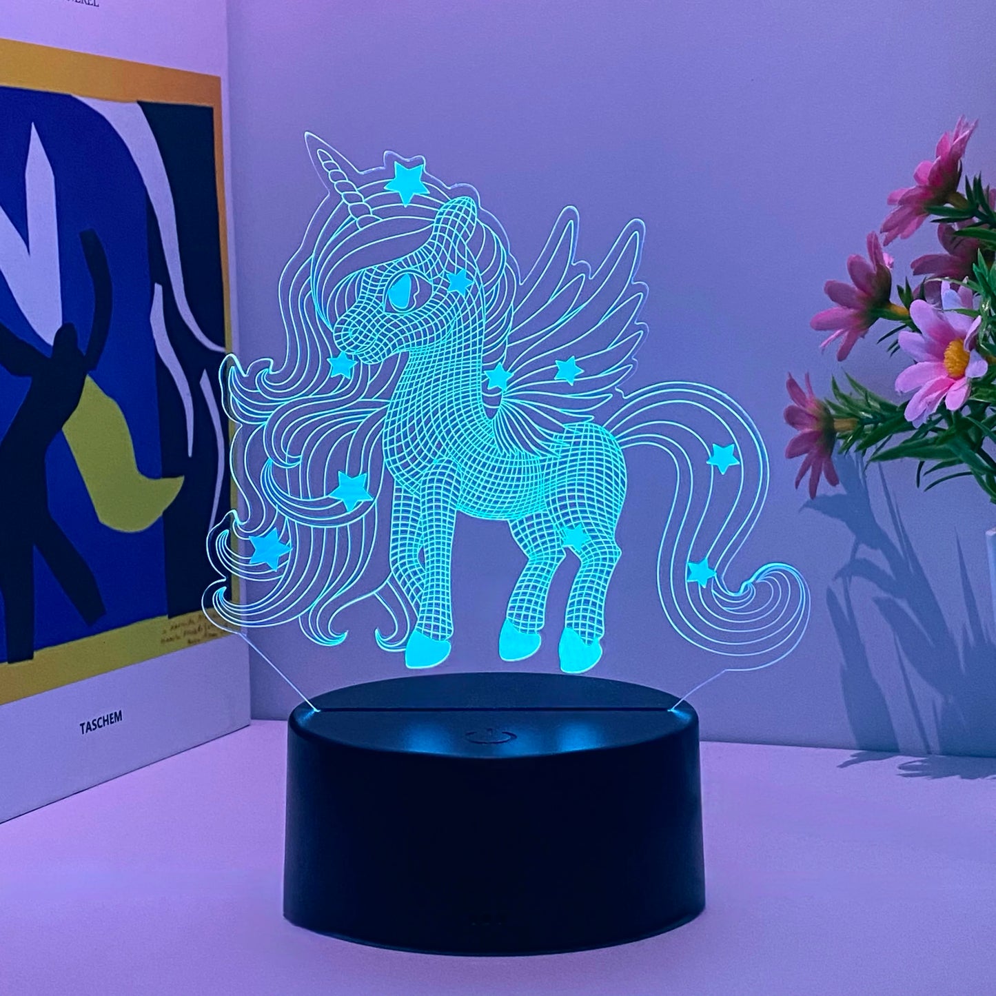 Veilleuse Licorne Crinière LED 3D – Lumière douce et magique – Rechargeable USB