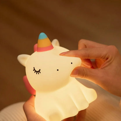Veilleuse Licorne Bébé LED — Lampe en silicone doux rechargeable USB