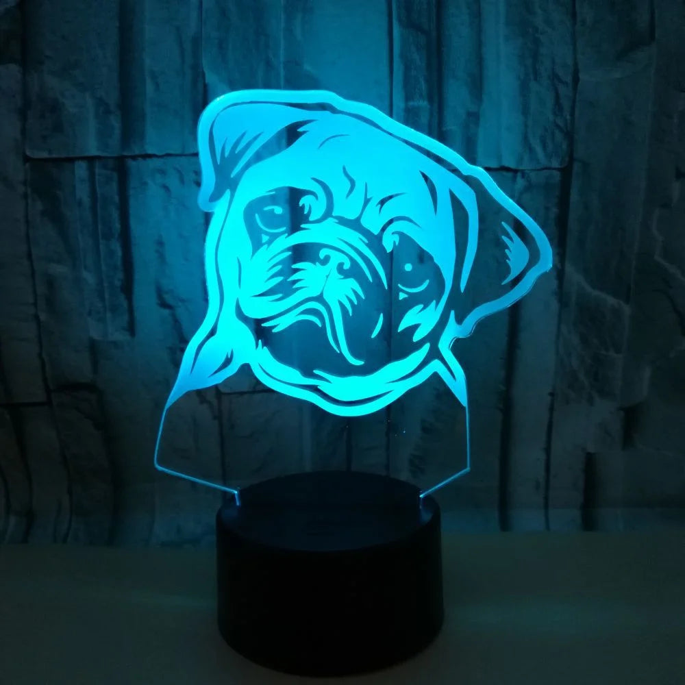 Veilleuse Chien Carlin 3D Rechargeable USB – Lampe LED Chien