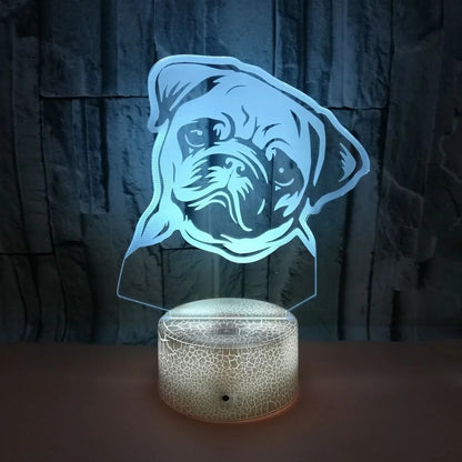Veilleuse Chien Carlin 3D Rechargeable USB – Lampe LED Chien