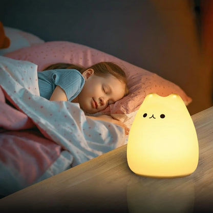 Veilleuse Chat mignon LED – Lampe en silicone apaisante pour enfants – Rechargeable USB