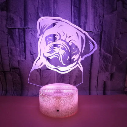 Veilleuse Chien Carlin 3D Rechargeable USB – Lampe LED Chien