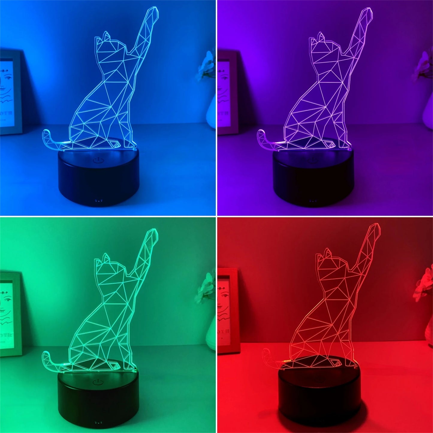 Veilleuse Chat Moderne 3D – Lampe LED tactile multicolore, rechargeable USB