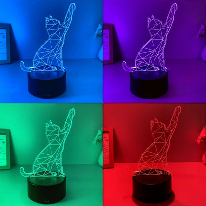 Veilleuse Chat Moderne 3D – Lampe LED tactile multicolore, rechargeable USB
