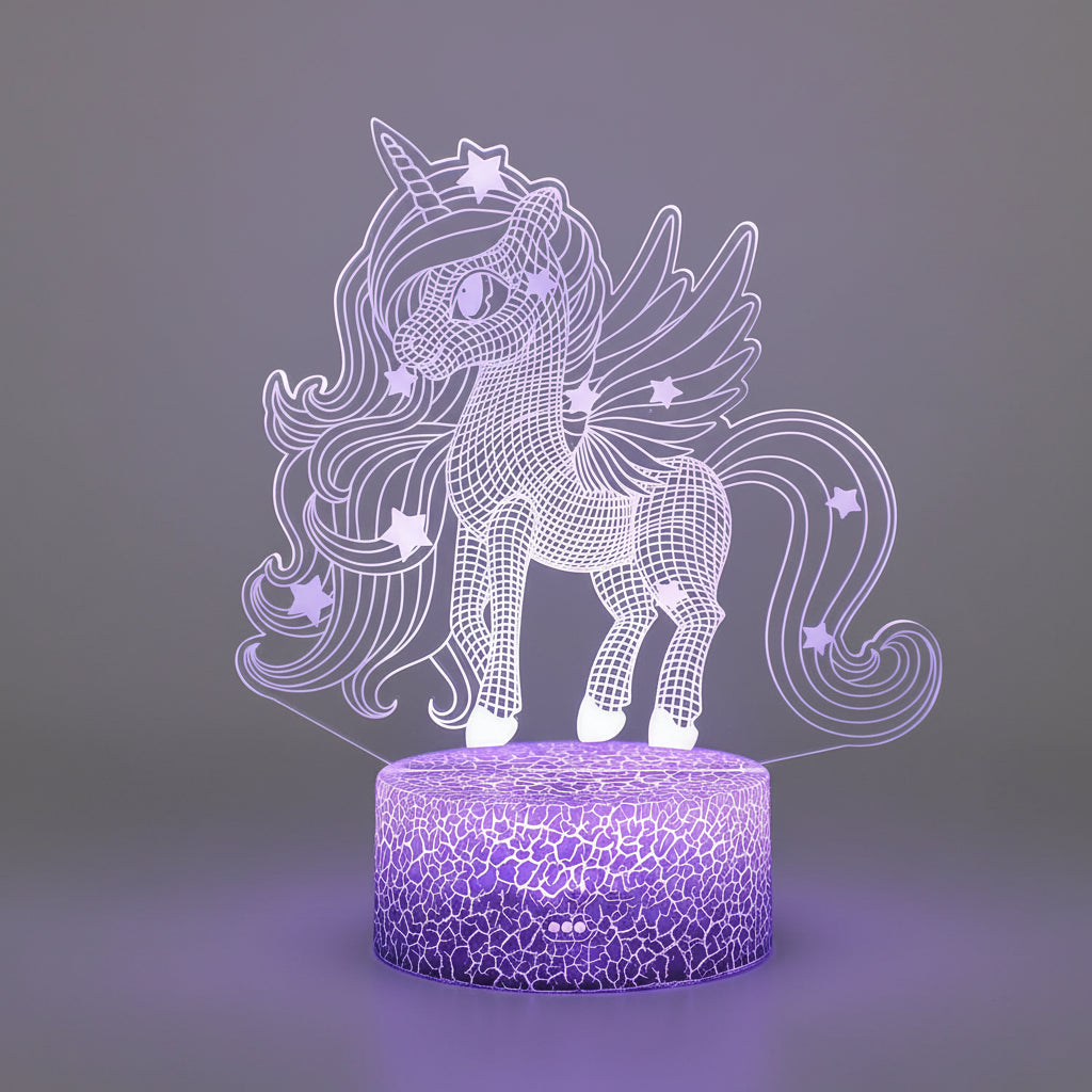 Veilleuse Licorne Crinière LED 3D – Lumière douce et magique – Rechargeable USB