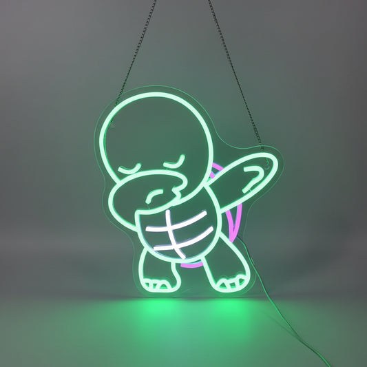 Veilleuse Tortue Néon Mural — Lampe LED verte décorative pour chambre enfant