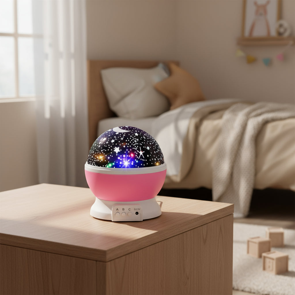 Veilleuse projecteur etoile rotatif LED multicolore lune et etoiles pour chambre enfant