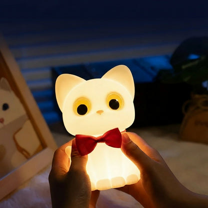 Veilleuse Chat Nœud Papillon LED – Lampe de nuit mignonne et apaisante pour enfants, rechargeable USB