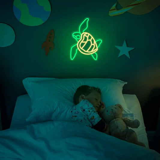 Veilleuse Tortue Néon — Lampe LED décorative et apaisante pour chambre Enfant