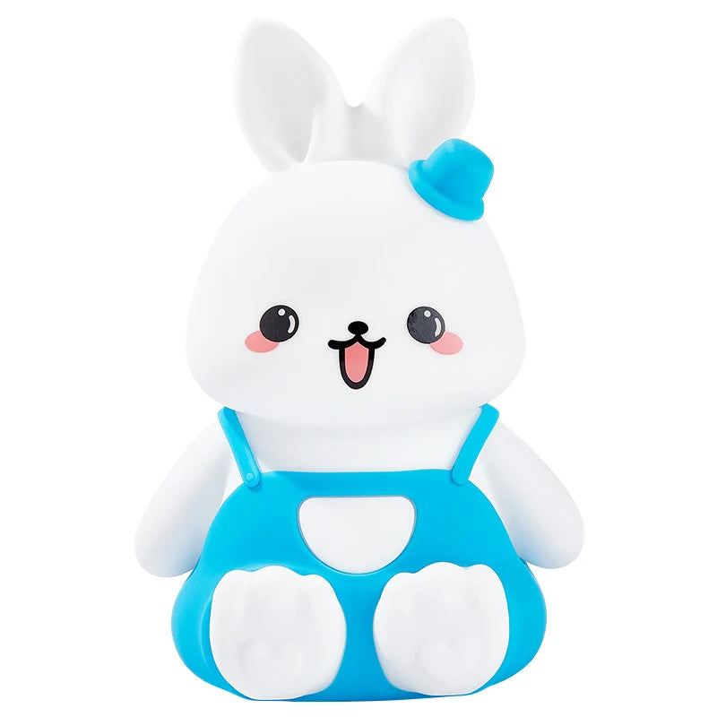 Veilleuse Lapin en Salopette – Lampe LED en Silicone Doux Rechargeable USB