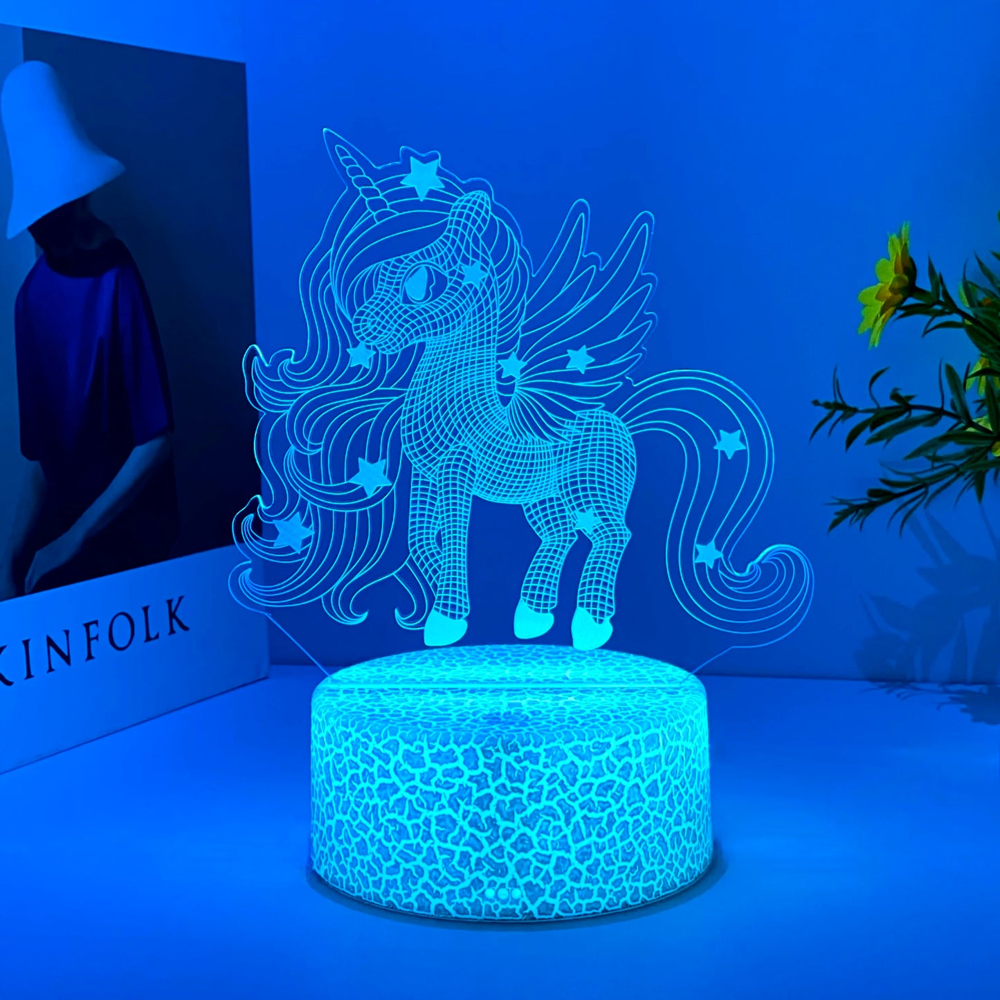 Veilleuse Licorne Crinière LED 3D – Lumière douce et magique – Rechargeable USB