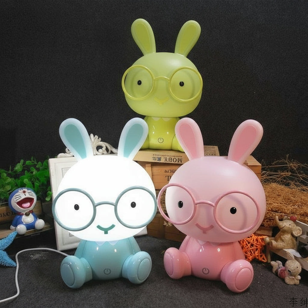 Veilleuse Lapin à Lunettes – Lampe LED en Silicone Doux Rechargeable USB