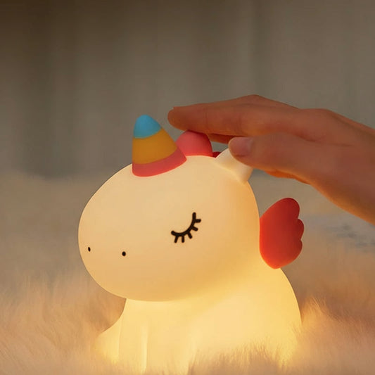 Veilleuse Licorne Bébé LED — Lampe en silicone doux rechargeable USB