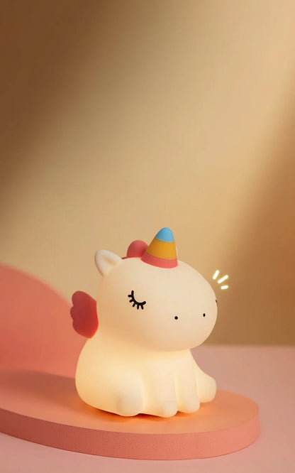 Veilleuse Licorne Bébé LED — Lampe en silicone doux rechargeable USB