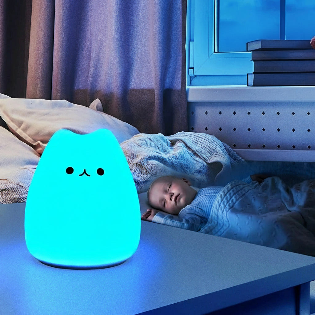 Veilleuse Chat mignon LED – Lampe en silicone apaisante pour enfants – Rechargeable USB