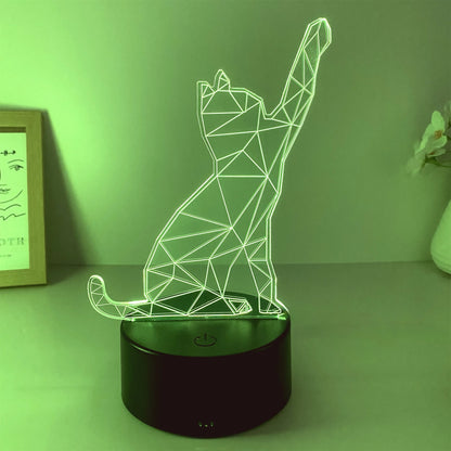Veilleuse Chat Moderne 3D – Lampe LED tactile multicolore, rechargeable USB