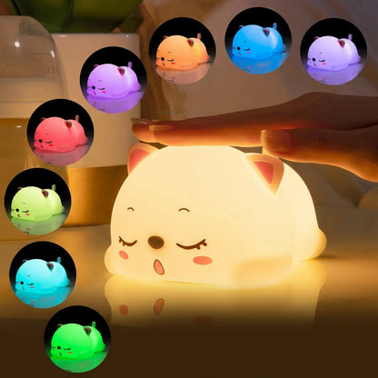 Veilleuse Chat Allongée LED – Lumière douce et apaisante pour enfants, rechargeable USB