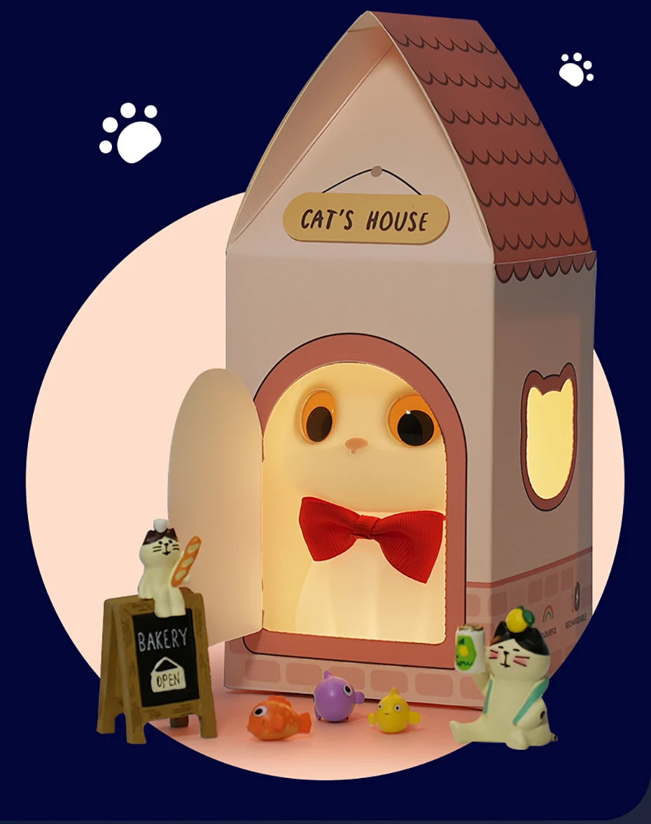 Veilleuse Chat Nœud Papillon LED – Lampe de nuit mignonne et apaisante pour enfants, rechargeable USB