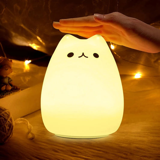 Veilleuse Chat mignon LED – Lampe en silicone apaisante pour enfants – Rechargeable USB