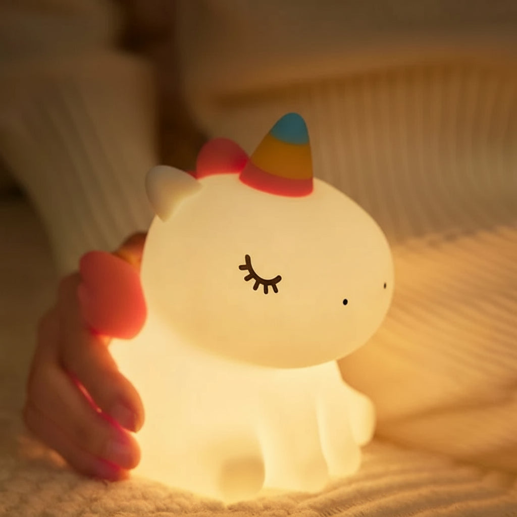 Veilleuse Licorne Bébé LED — Lampe en silicone doux rechargeable USB