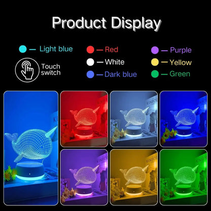 Veilleuse Baleine-Licorne LED 3D — Lampe décorative et lumière magique pour chambre enfant
