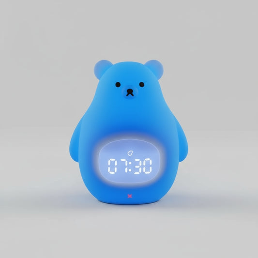 Veilleuse Réveil Ours LED en Silicone – Lumière douce, horloge intégrée et rechargeable USB