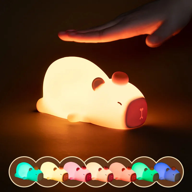 Veilleuse Castor Allongé en Silicone – Lampe LED Enfant, Rechargeable USB, Lumière Douce & Sécurisée