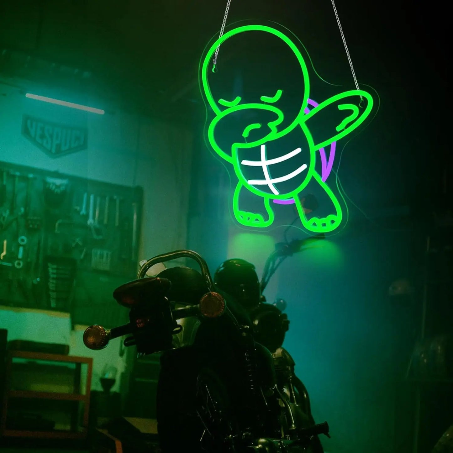 Veilleuse Tortue Néon Mural — Lampe LED verte décorative pour chambre enfant