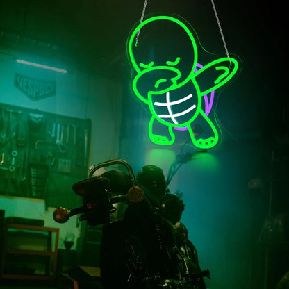 Veilleuse Tortue Néon Mural — Lampe LED verte décorative pour chambre enfant