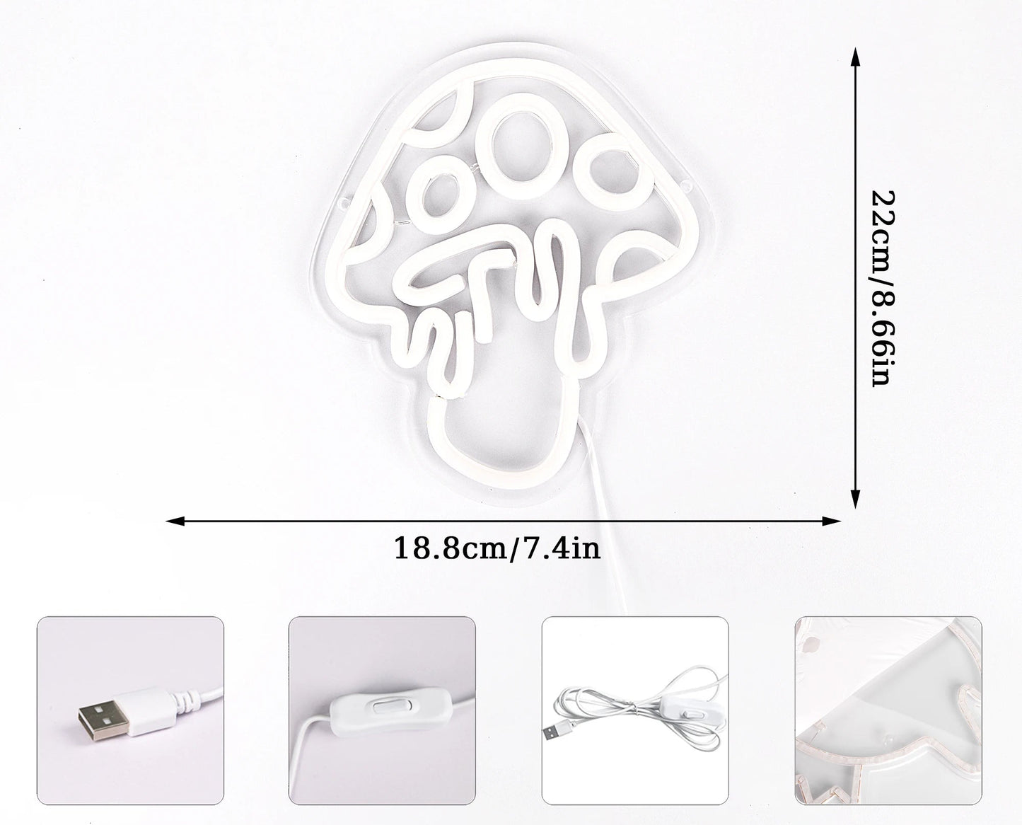 Veilleuse Néon Champignon LED – Lampe Murale Décorative pour Chambre Enfant