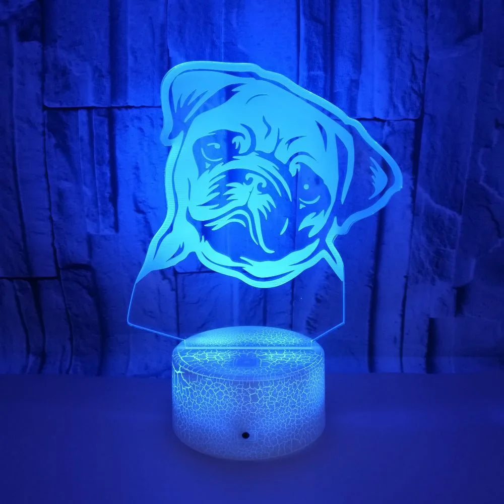 Veilleuse Chien Carlin 3D Rechargeable USB – Lampe LED Chien